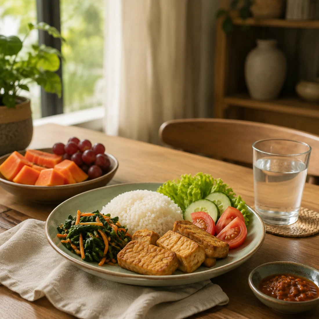 Makanan beragam dan air sebagai bagian dari rutinitas seimbang